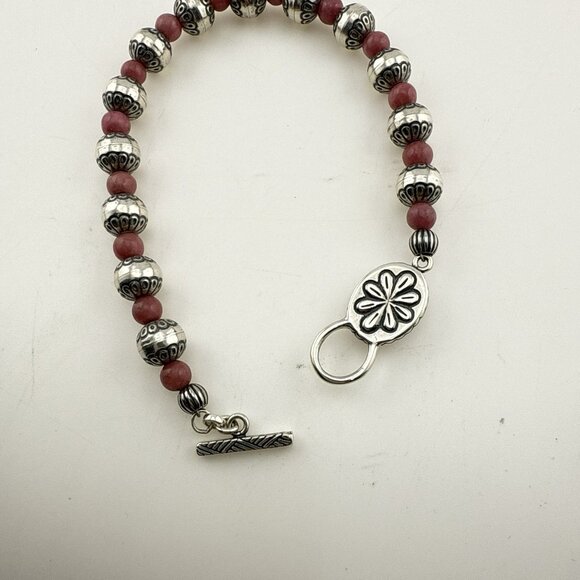 Carolyn Pollack Bracelet Sterling Silver Pink Rhodonite Beaded 925 Southwest - Picture 9 of 10